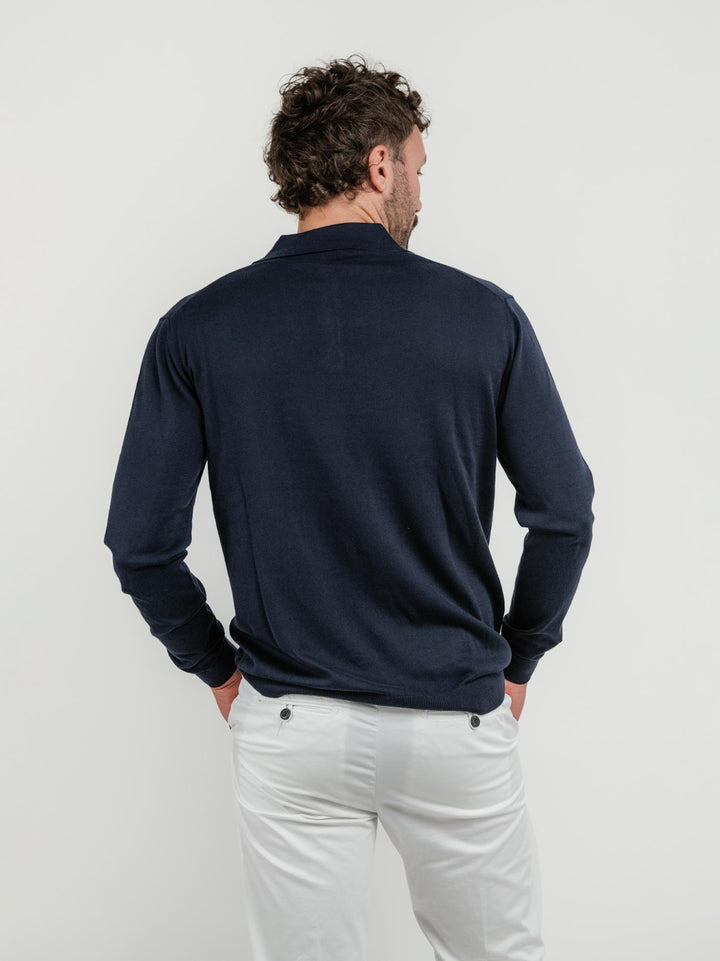 Polo a maniche lunghe in maglina di cotone blu notte