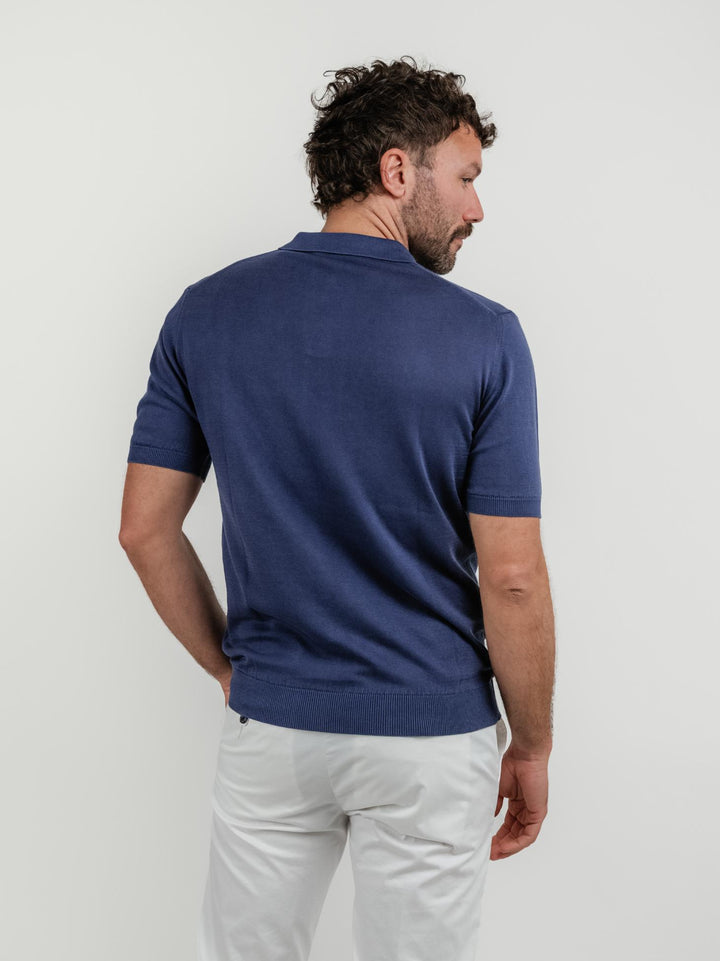 Polo con scollo a V blu navy