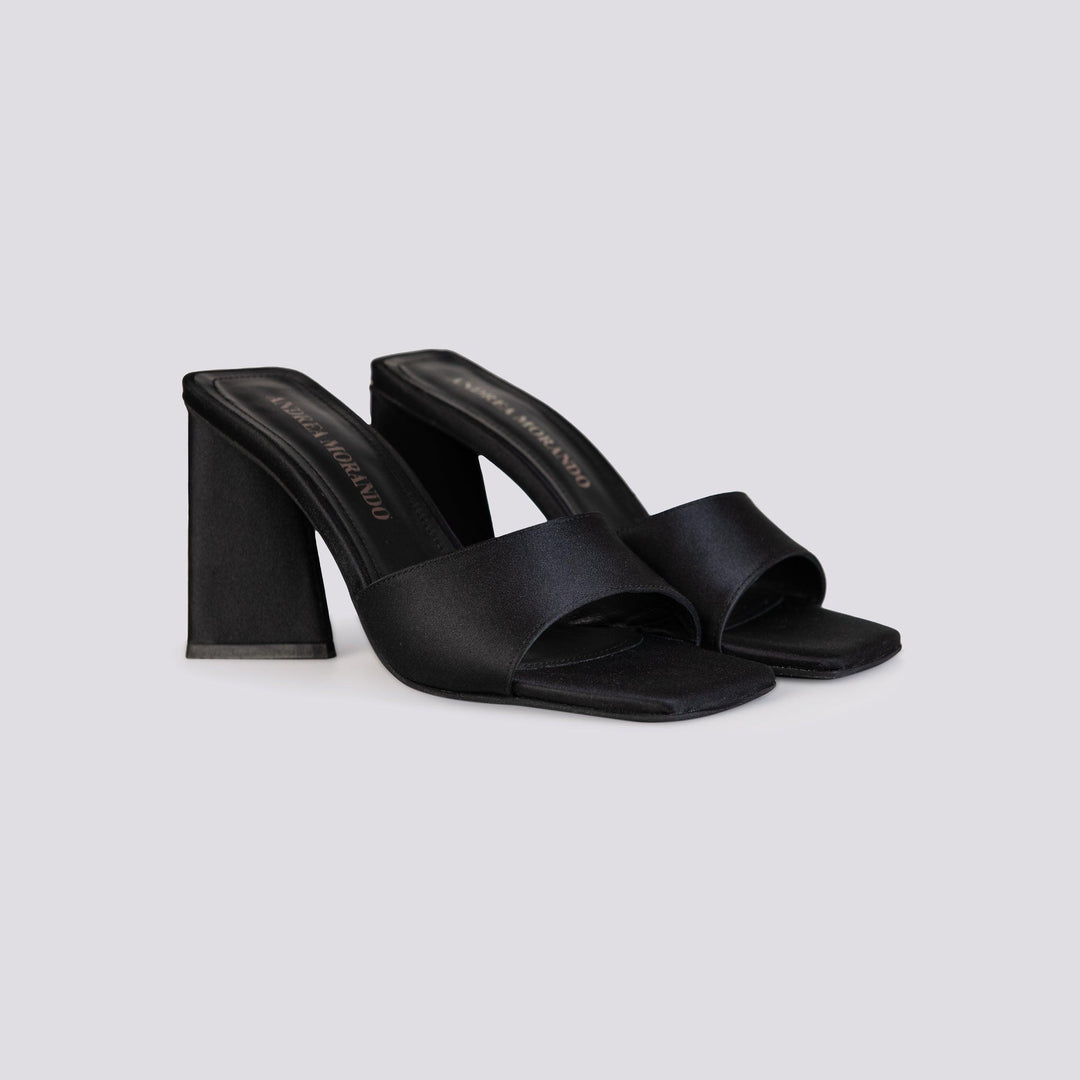 SABOT IN RASO  NERO CON TACCO