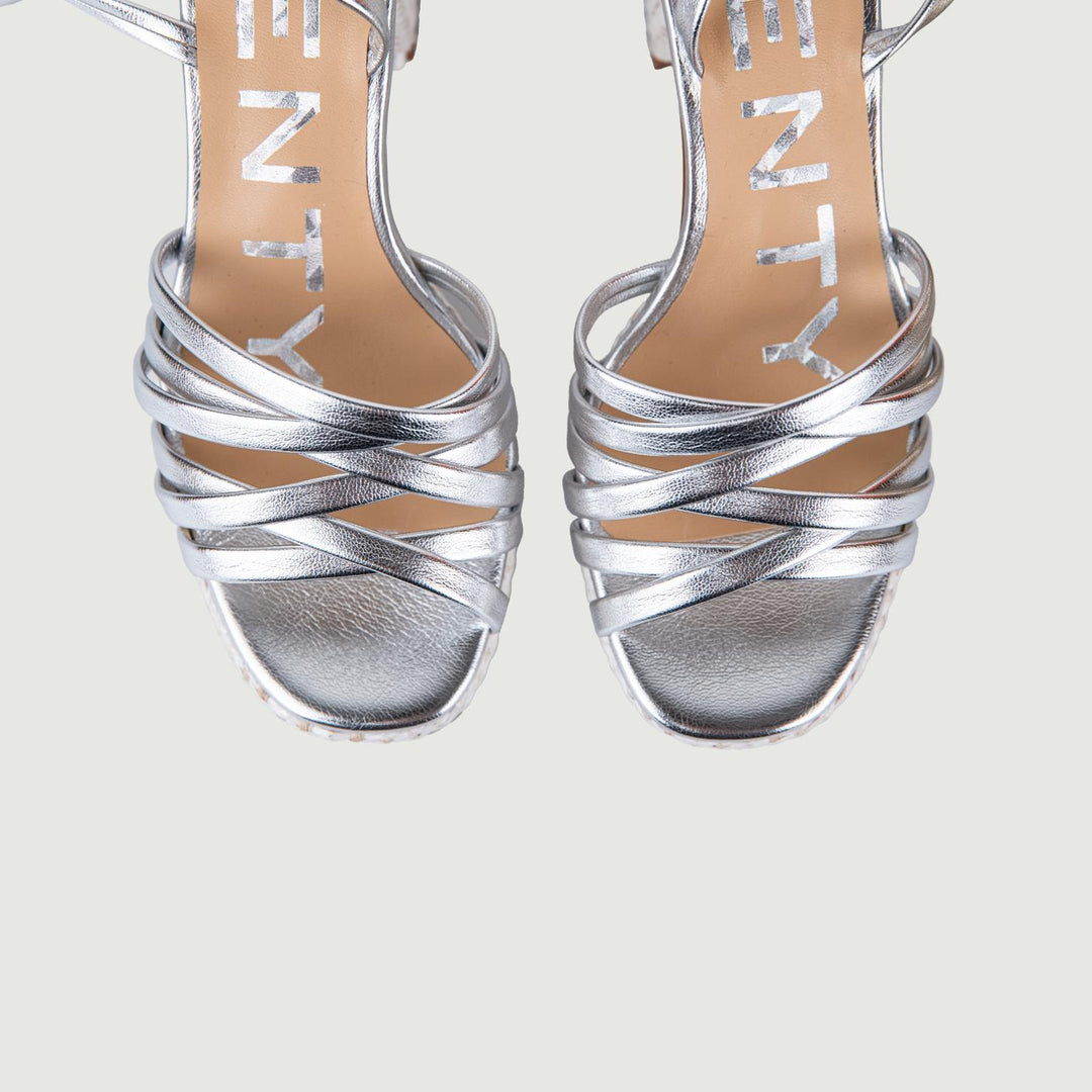 SANDALI RAFIA CON INTRECCIO FRONTALE ARGENTO