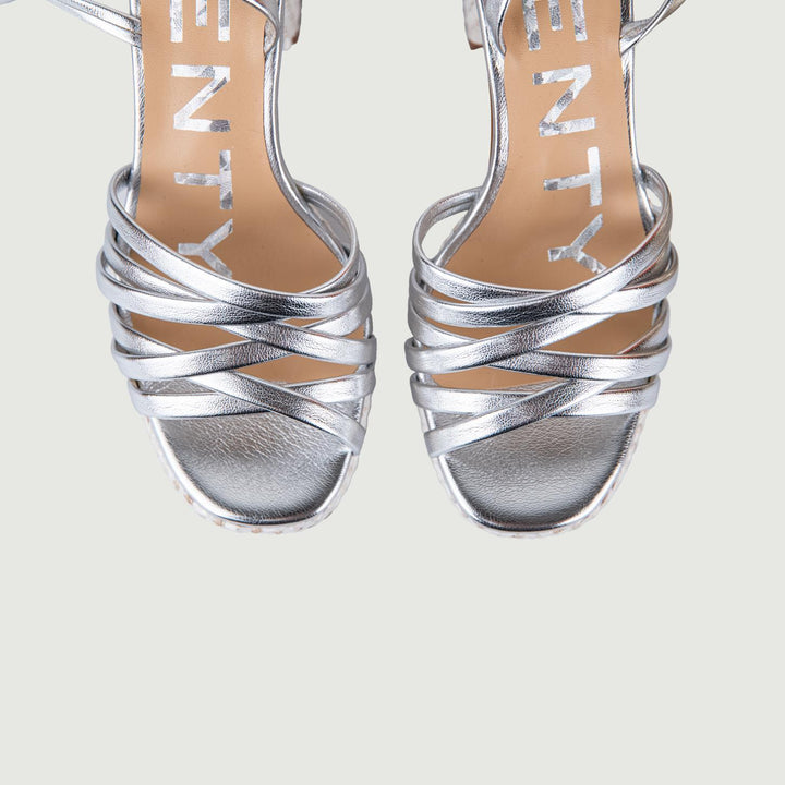 SANDALI RAFIA CON INTRECCIO FRONTALE ARGENTO