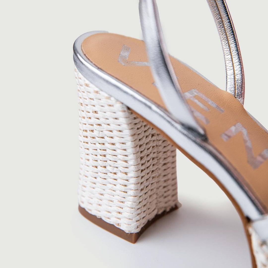 SANDALI RAFIA CON INTRECCIO FRONTALE ARGENTO