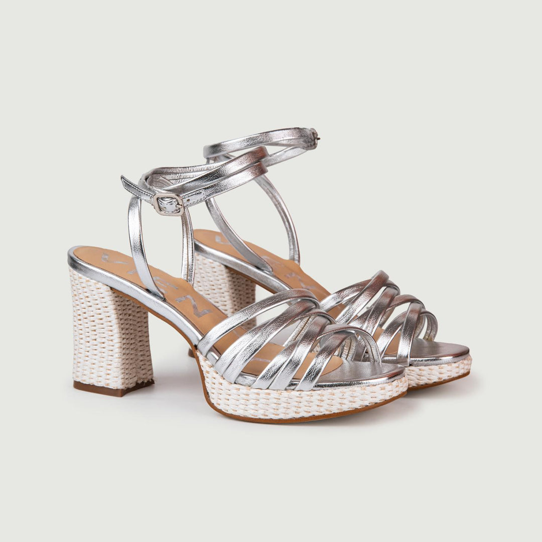SANDALI RAFIA CON INTRECCIO FRONTALE ARGENTO