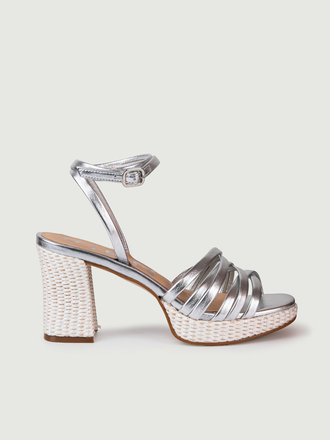 SANDALI RAFIA CON INTRECCIO FRONTALE ARGENTO