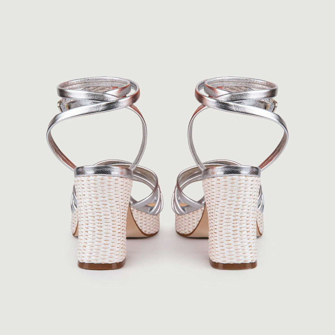 SANDALI RAFIA CON INTRECCIO FRONTALE ARGENTO