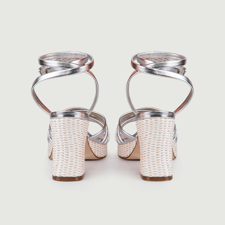 SANDALI RAFIA CON INTRECCIO FRONTALE ARGENTO