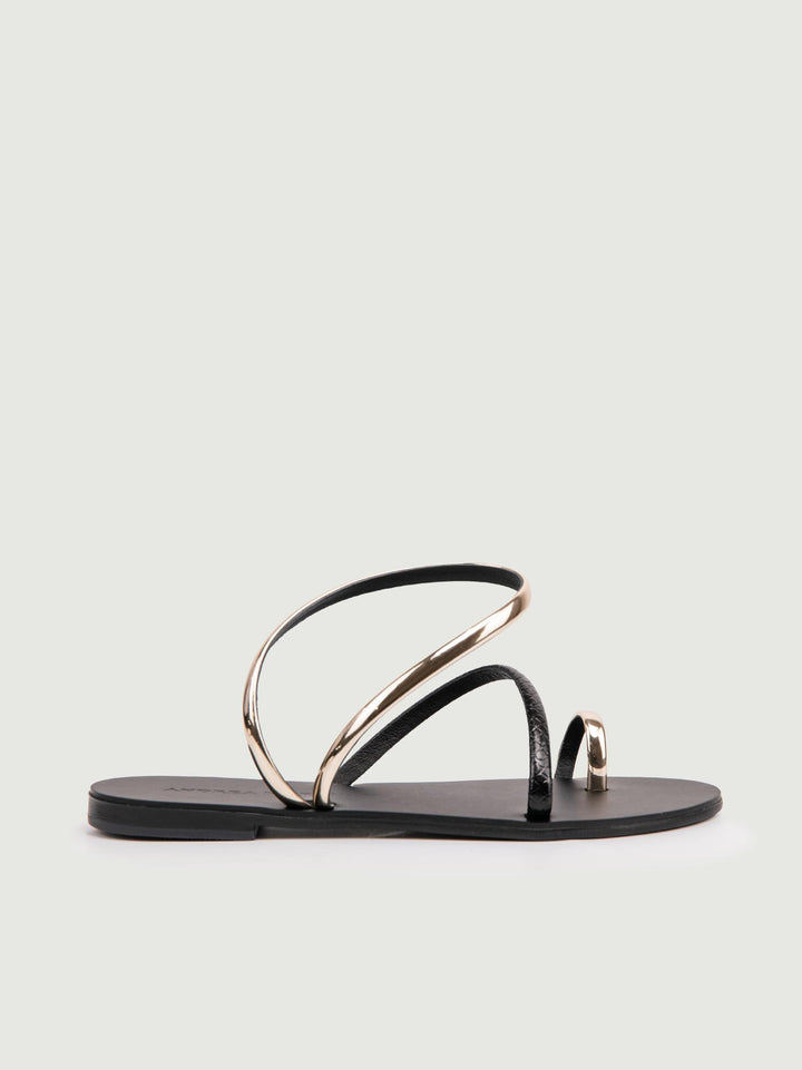 SANDALO BASSO INFRADITO NERO E ORO