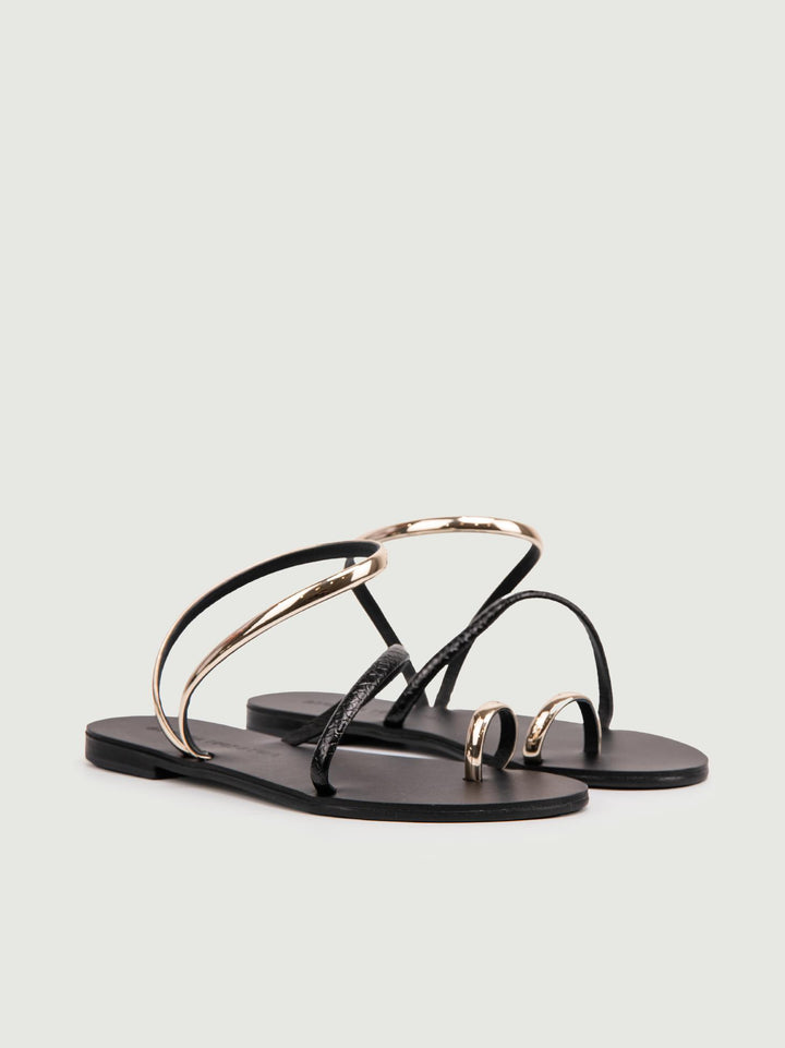 SANDALO BASSO INFRADITO NERO E ORO