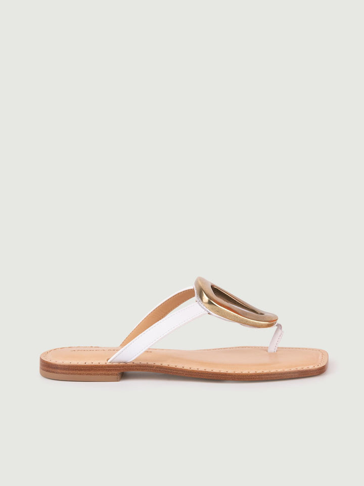 SANDALO INFRADITO IN PELLE BIANCO CON DETTAGLIO ORO