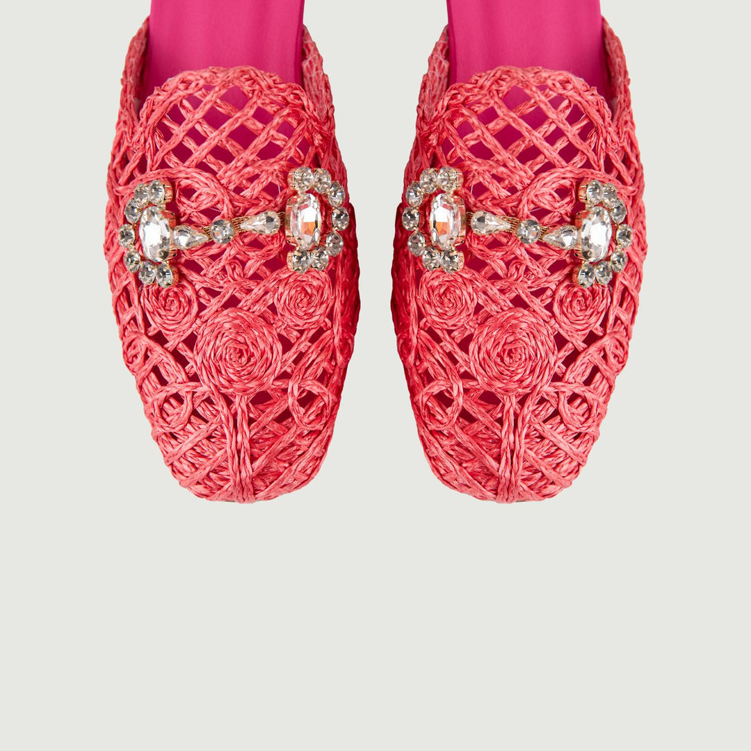 SANDALO SABOT IN RAFIA FUXIA