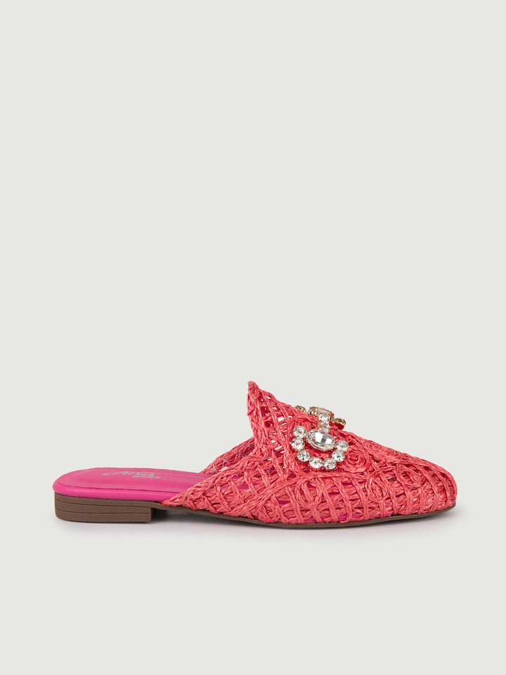 SANDALO SABOT IN RAFIA FUXIA