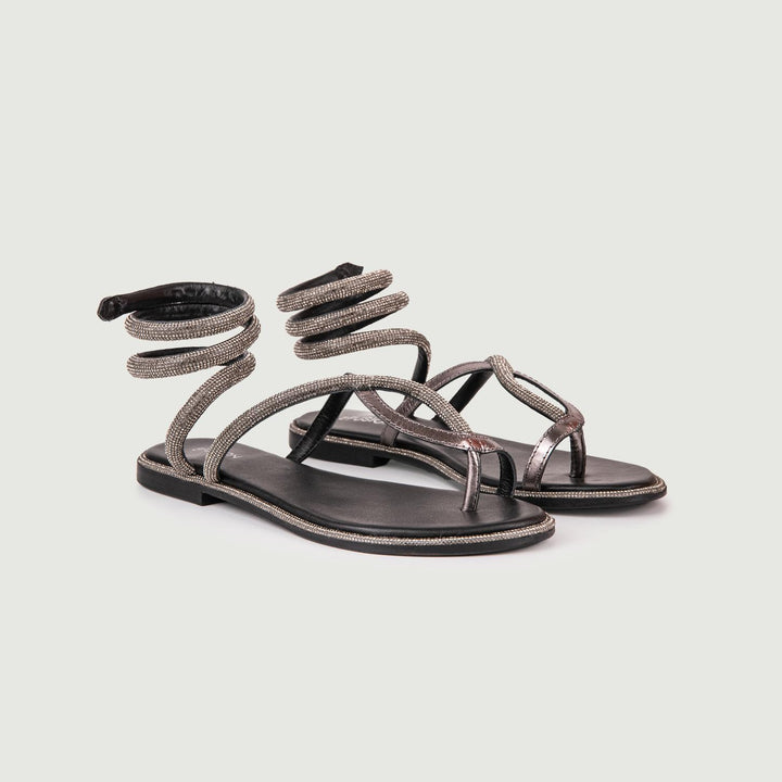 SANDALO WRAP UP NERO CON GLITTER