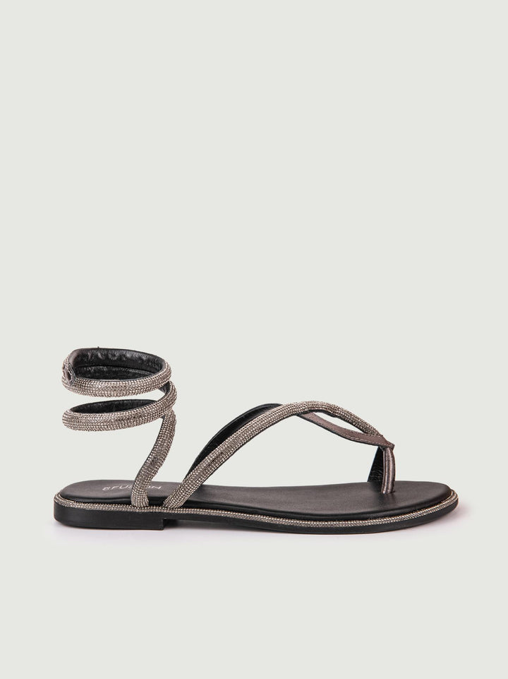 SANDALO WRAP UP NERO CON GLITTER