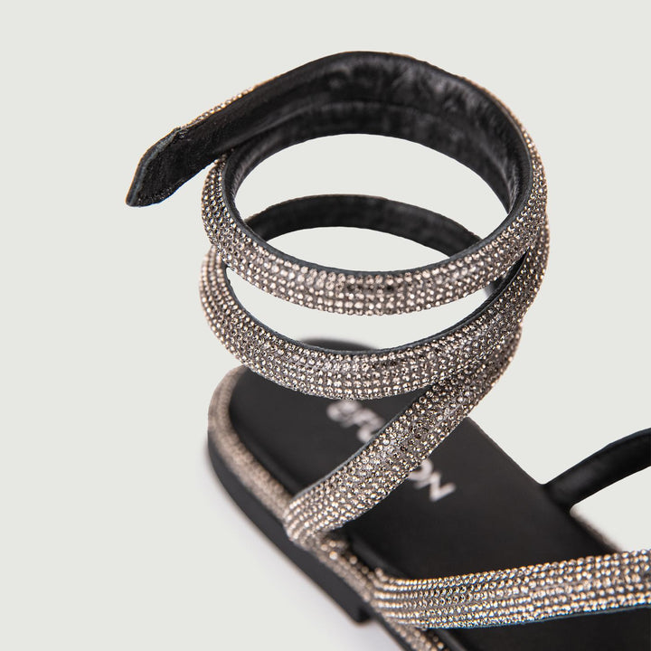 SANDALO WRAP UP NERO CON GLITTER