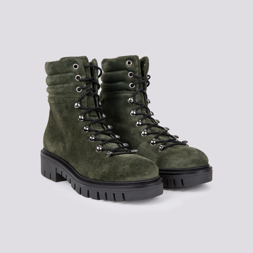 SCARPONCINO ALTO CON ALLACCIO TREKKING IN CAMOSCIO VERDE MILITARE