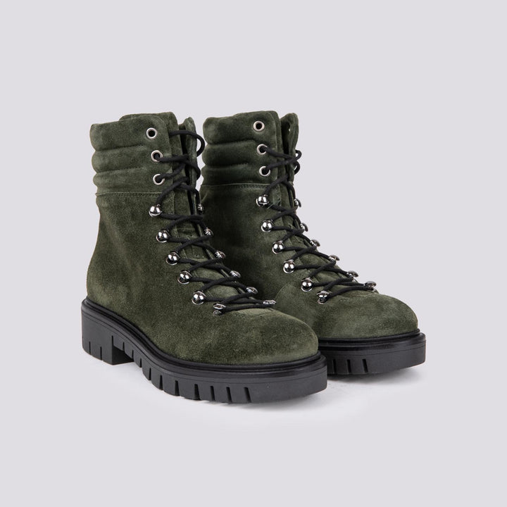 SCARPONCINO ALTO CON ALLACCIO TREKKING IN CAMOSCIO VERDE MILITARE
