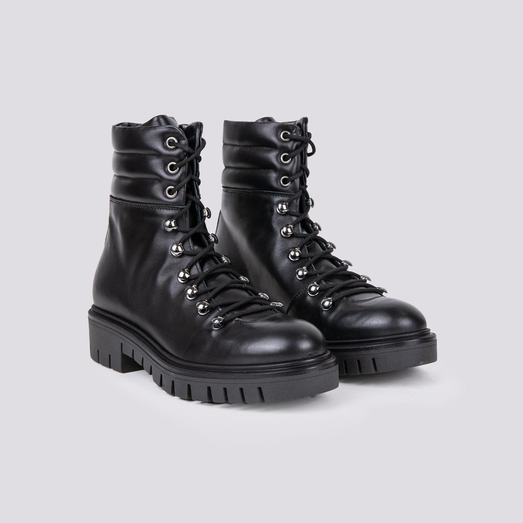 SCARPONCINO ALTO CON ALLACCIO TREKKING IN PELLE NERO