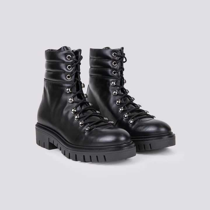SCARPONCINO ALTO CON ALLACCIO TREKKING IN PELLE NERO