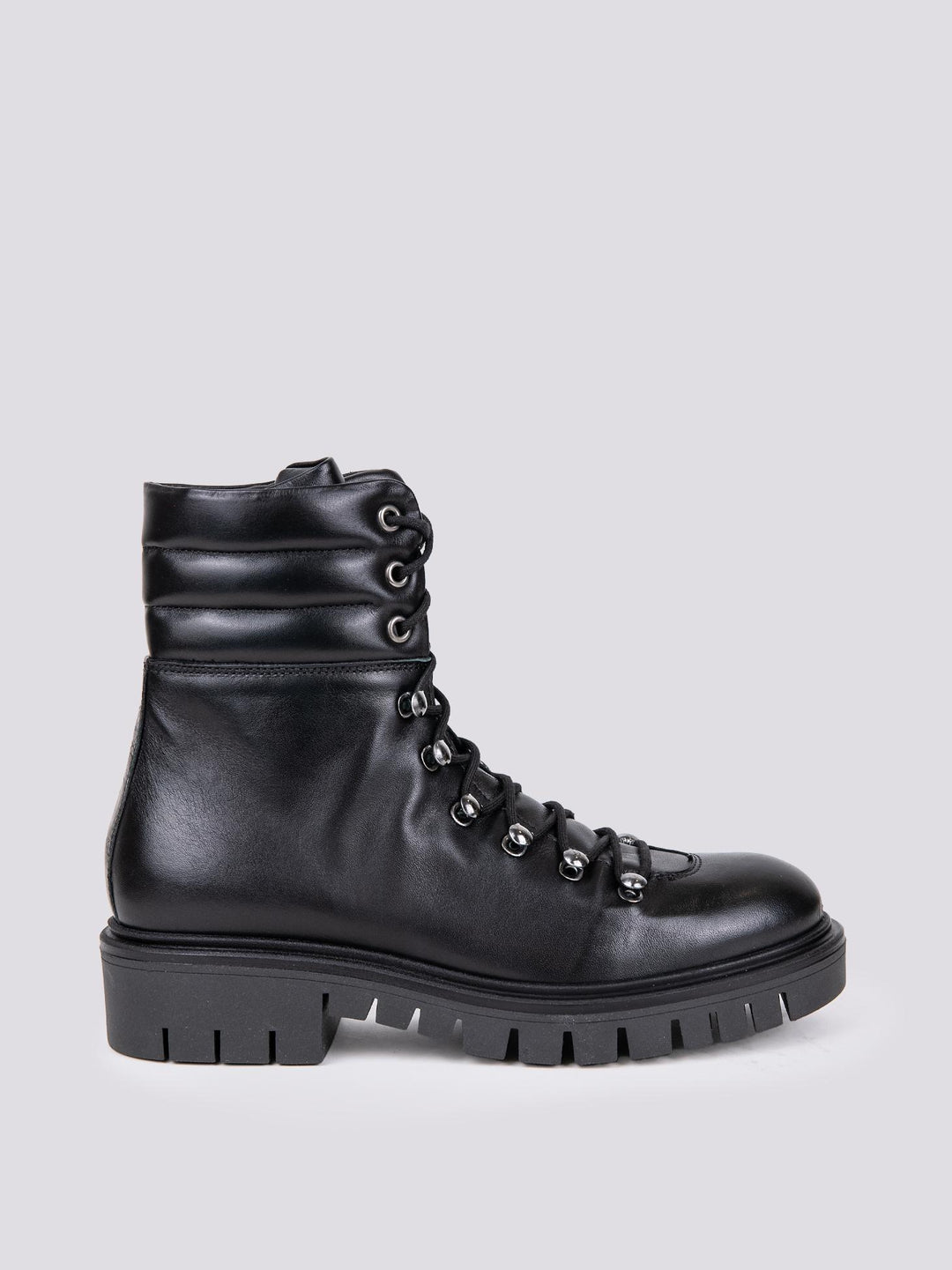 SCARPONCINO ALTO CON ALLACCIO TREKKING IN PELLE NERO