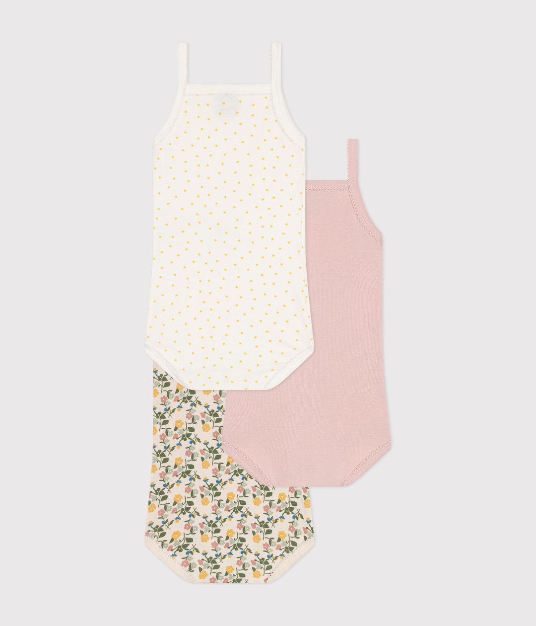 SET DI 3 BODY CON SPALLINE A FIORI BEBÈ IN COTONE