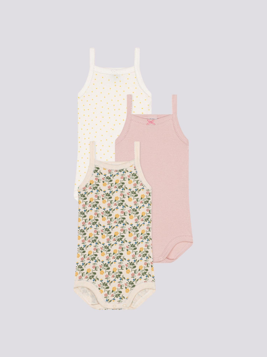 SET DI 3 BODY CON SPALLINE A FIORI BEBÈ IN COTONE