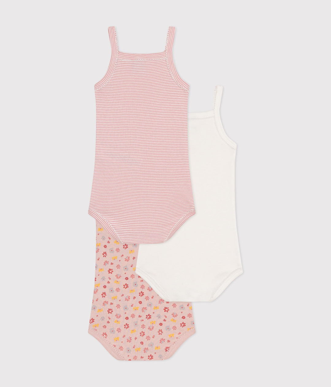 SET DI 3 BODY CON SPALLINE A FIORI BEBÈ IN COTONE