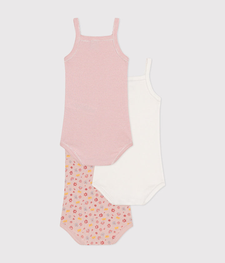 SET DI 3 BODY CON SPALLINE A FIORI BEBÈ IN COTONE