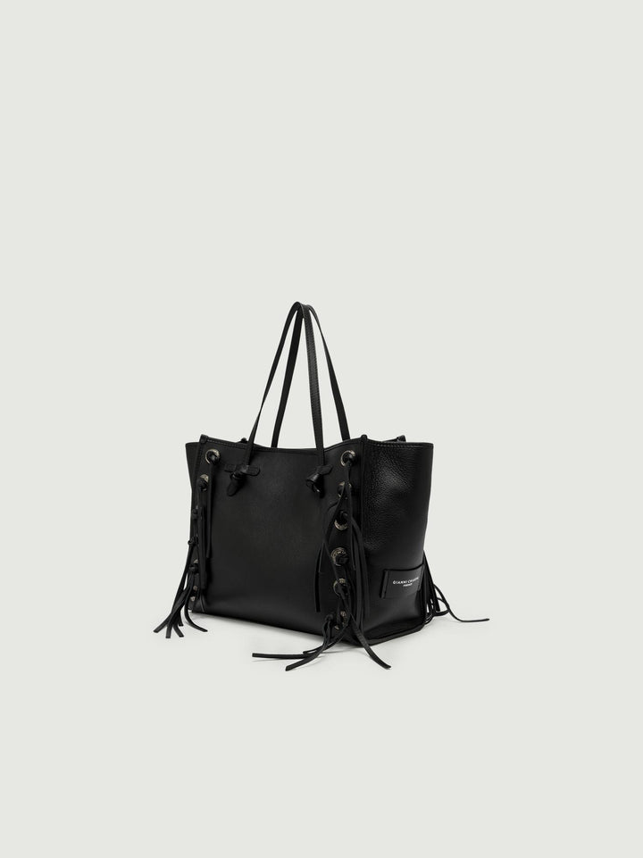 SHOPPING MARCELLA CON FRANGE IN PELLE NERA