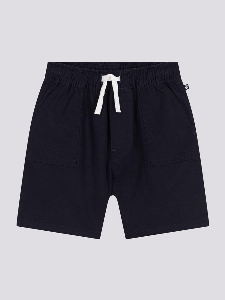 SHORTS  BLU IN TWILL DI COTONE E LINO <BR/>