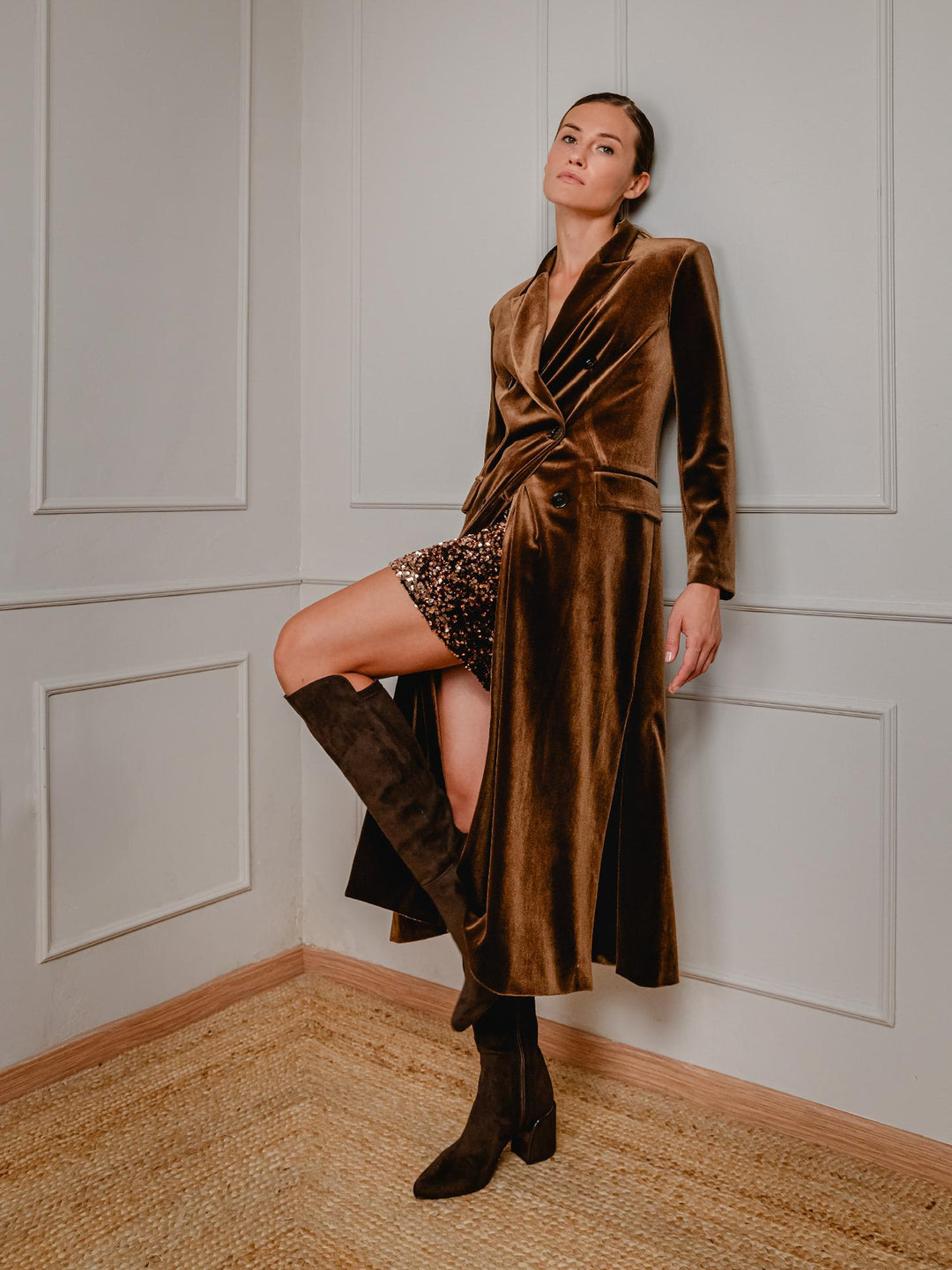 SPOLVERINO DOPPIOPETTO IN VELLUTO CAFFÈ