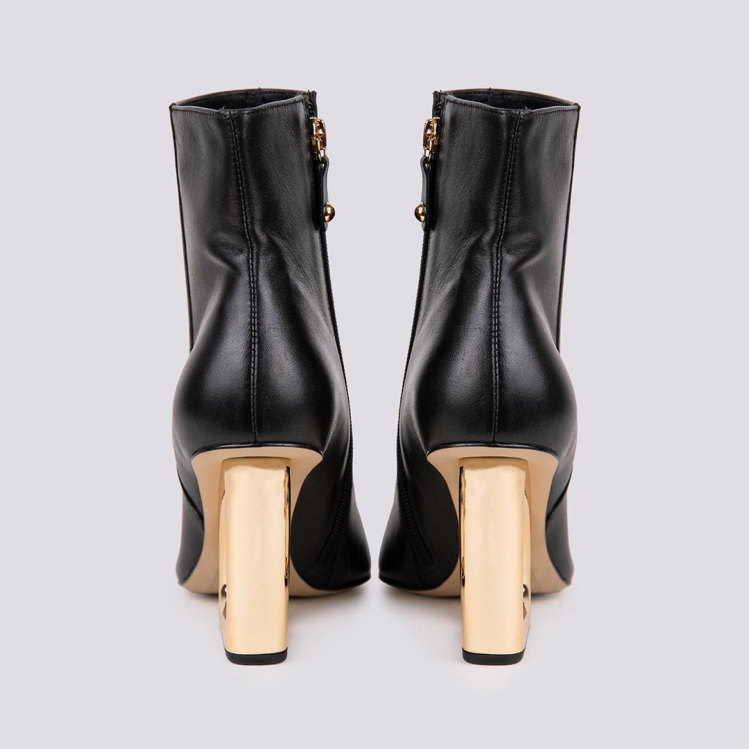 STIVALETTO CON TACCO OPTICAL DORATO  IN PELLE  NERO
