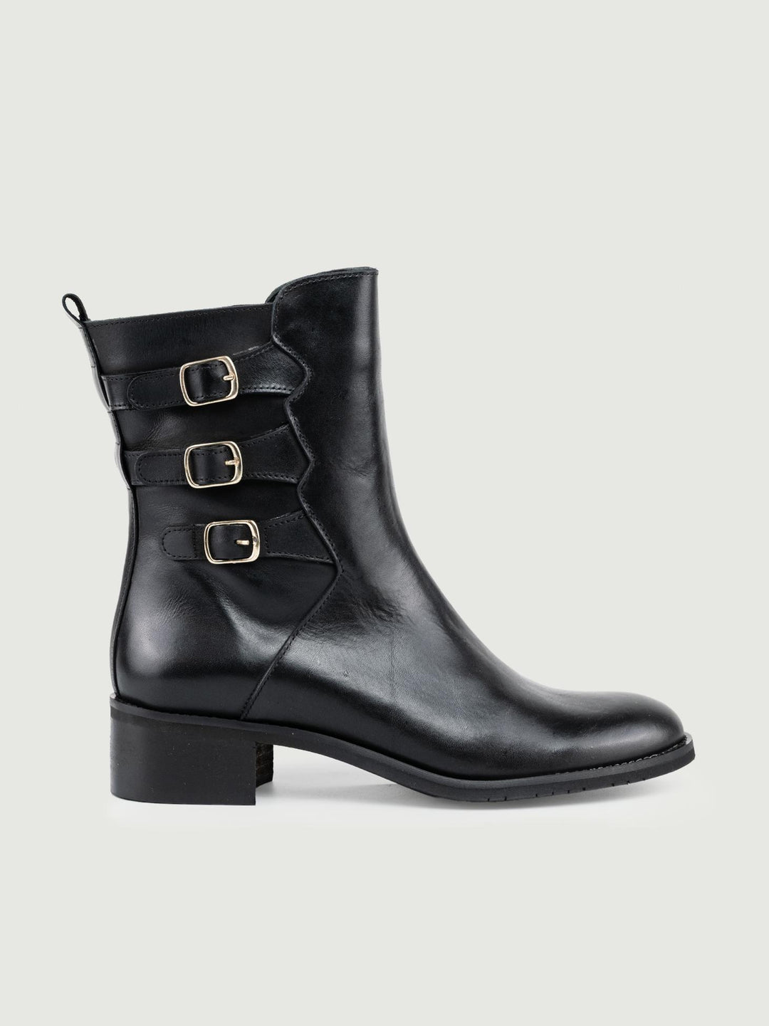 STIVALETTO CON TRIPLO CINTURINO IN PELLE NERO