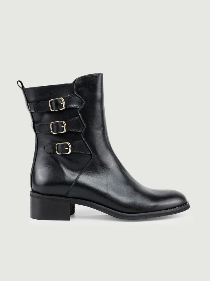 STIVALETTO CON TRIPLO CINTURINO IN PELLE NERO