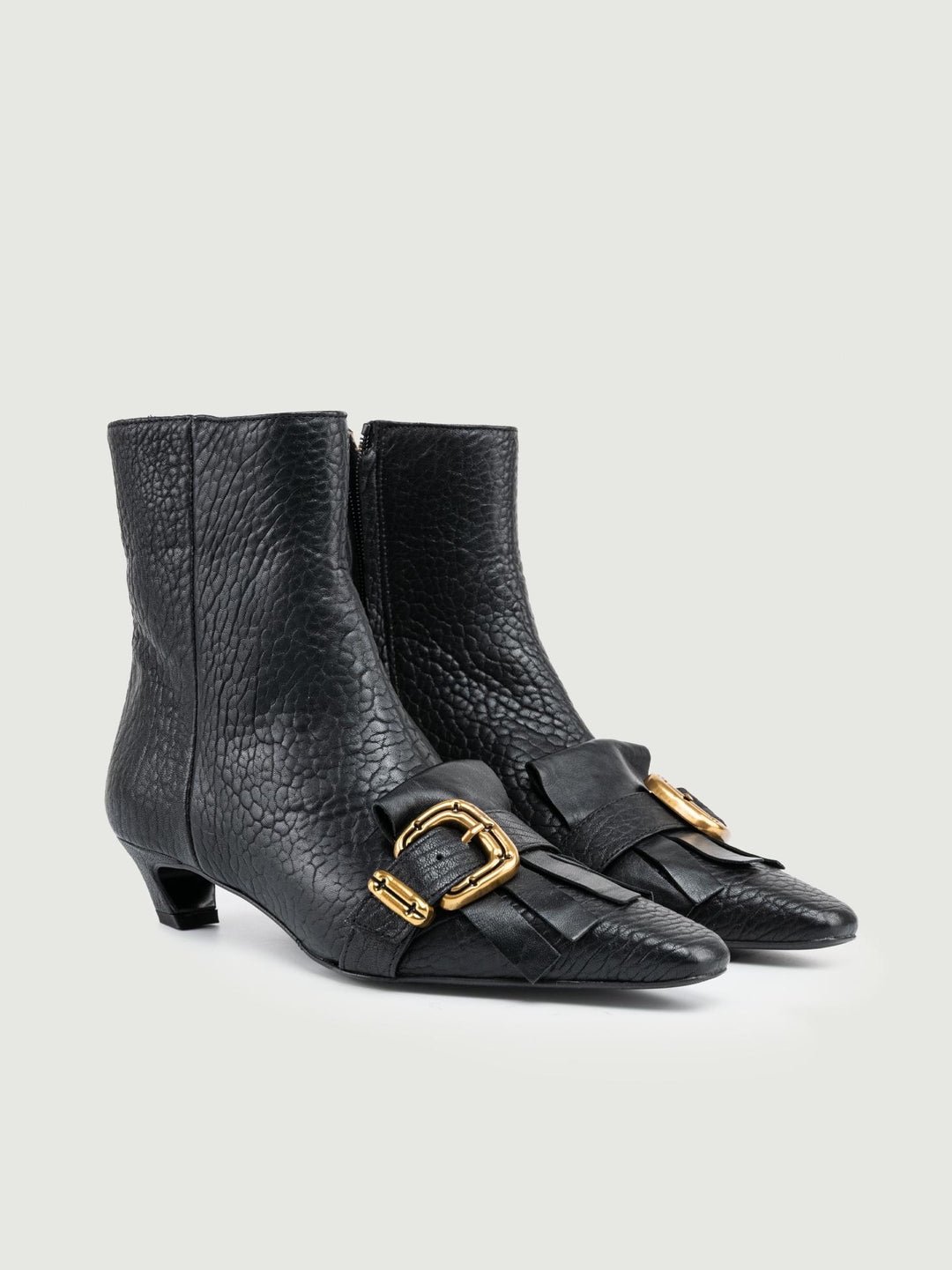STIVALETTO IN PELLE MARTELLATA CON FRANGE NERO