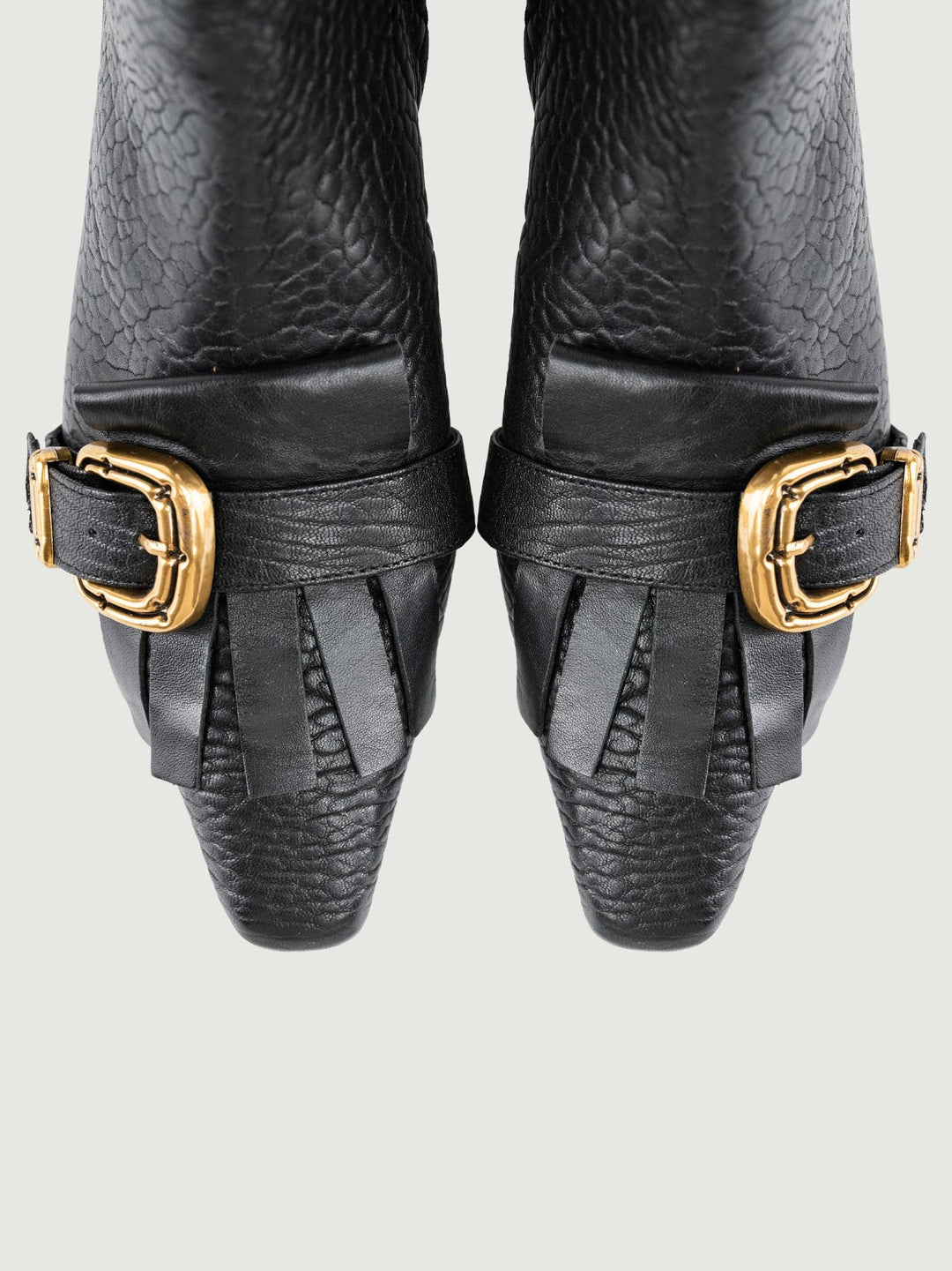 STIVALETTO IN PELLE MARTELLATA CON FRANGE NERO