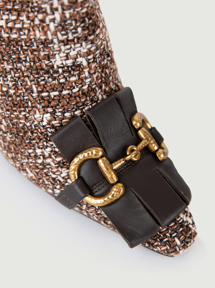 STIVALETTO IN TWEED MARRONE CON MORSETTO