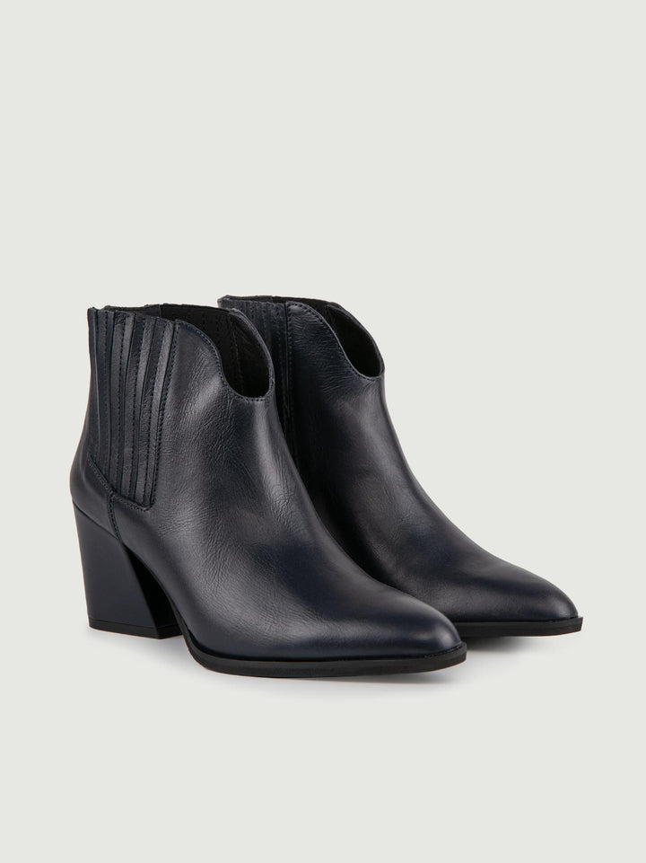 STIVALETTO TEXANO IN PELLE BLU CON SCOLLO