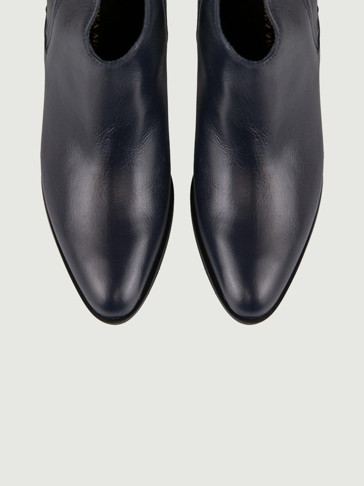 STIVALETTO TEXANO IN PELLE BLU CON SCOLLO