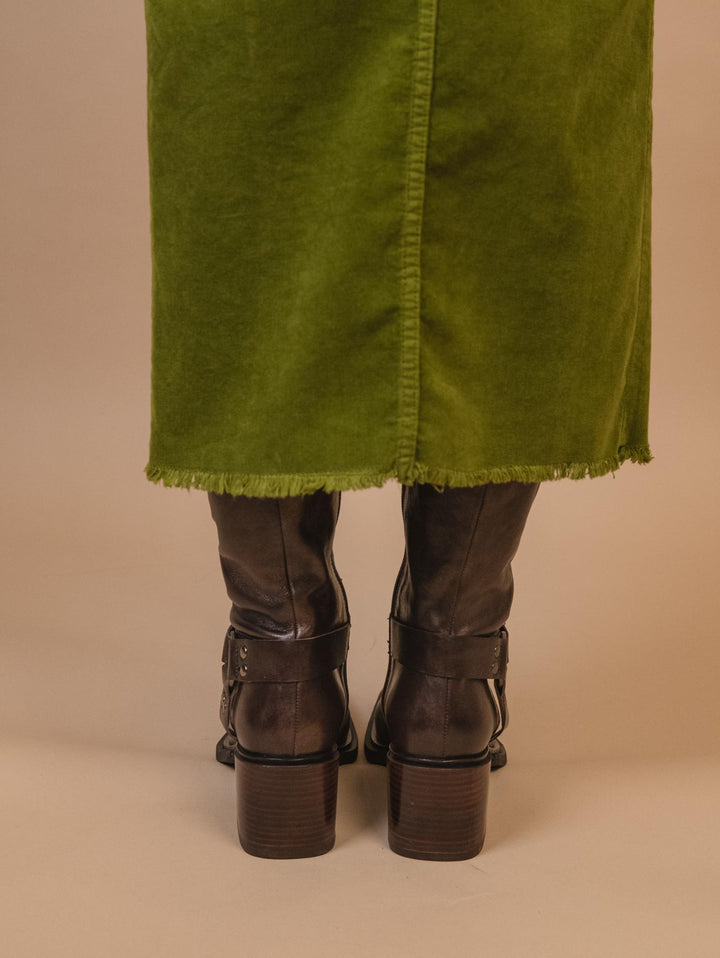 STIVALETTO TEXANO IN PELLE LAMINATA MARRONE