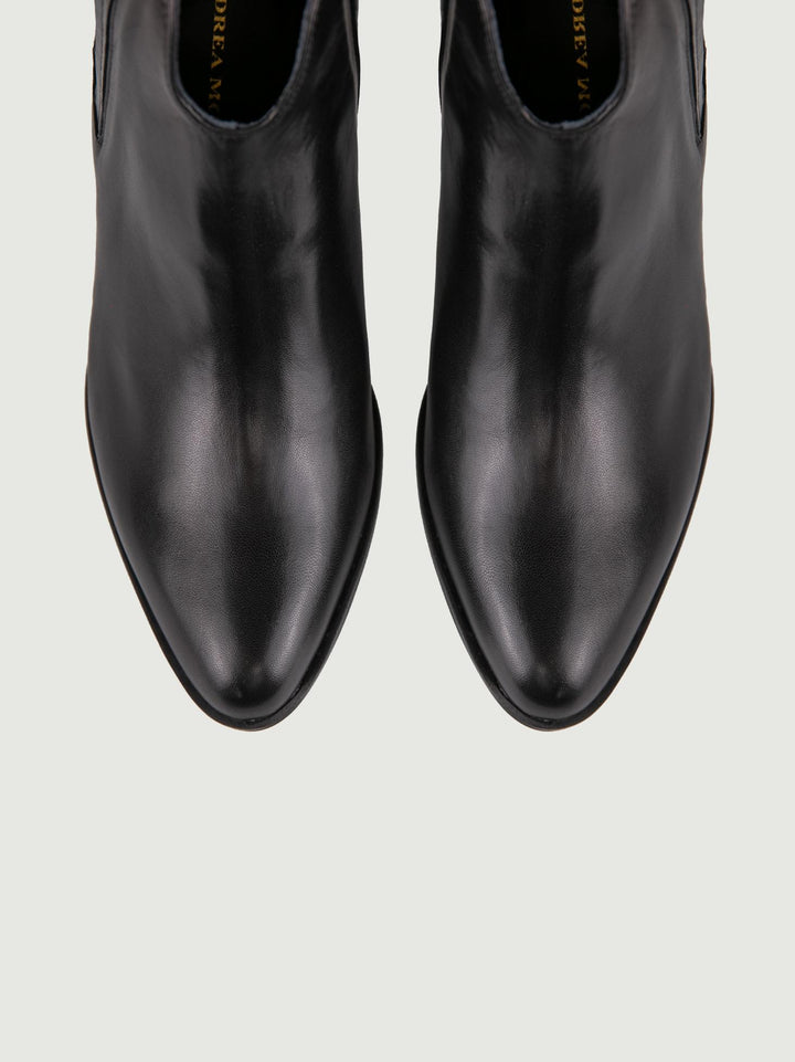 STIVALETTO TEXANO IN PELLE NERA CON SCOLLO