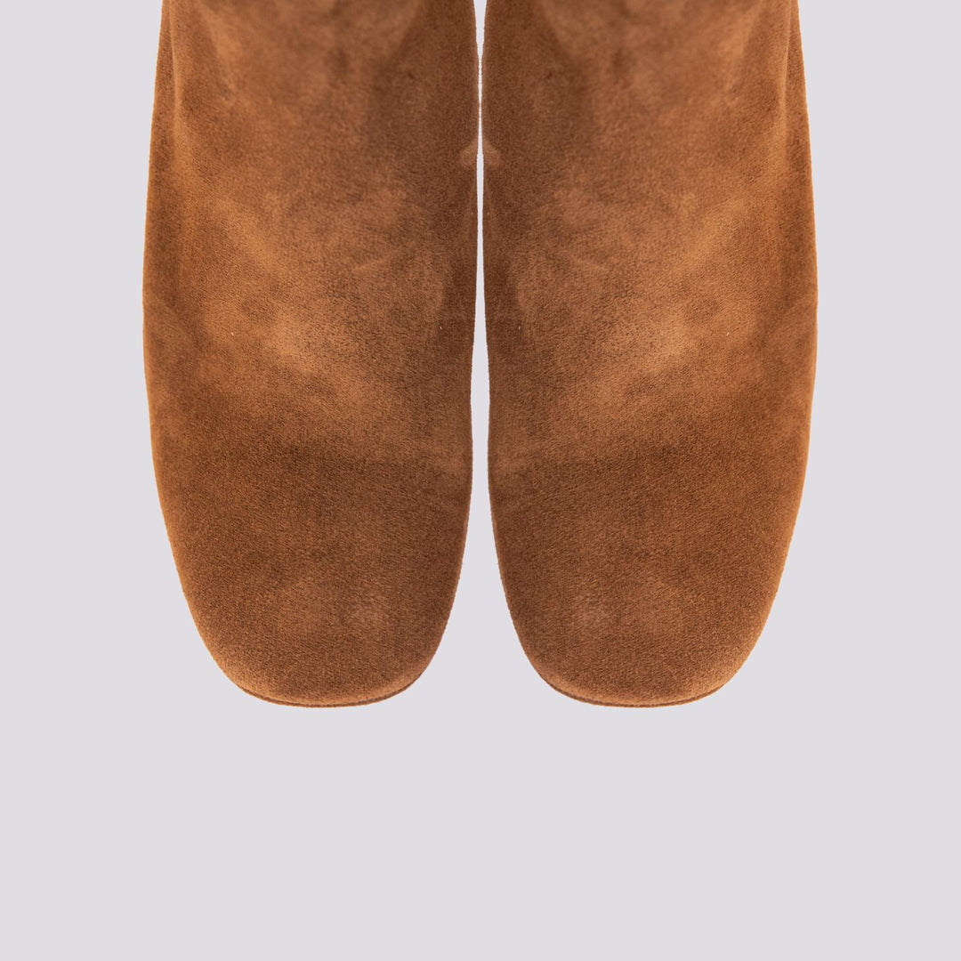 STIVALE ALTO CON TACCO SPESSO E PLATEAU IN CAMOSCIO MARRONE