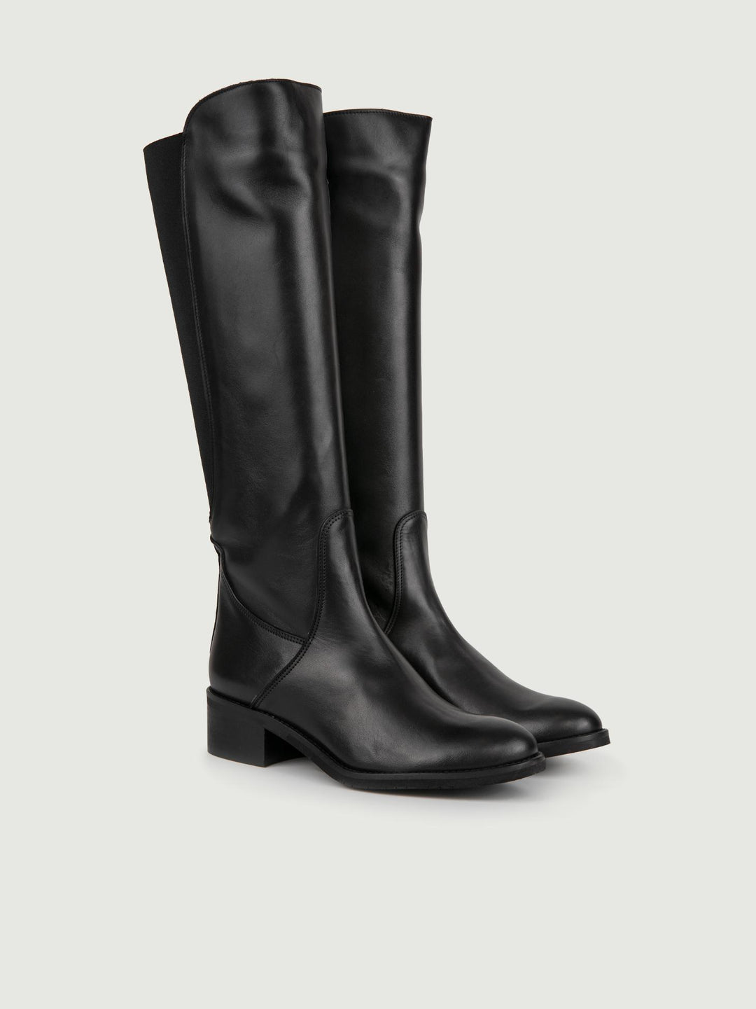 STIVALE ALTO IN PELLE NERA CON ELASTICO