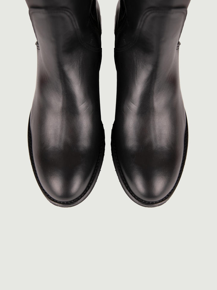 STIVALE ALTO IN PELLE NERA CON ELASTICO
