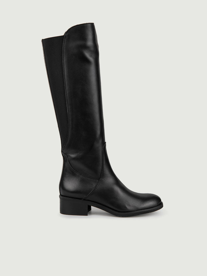 STIVALE ALTO IN PELLE NERA CON ELASTICO
