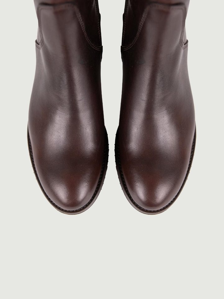 STIVALE ALTO IN PELLE TESTA MORO CON ELASTICO