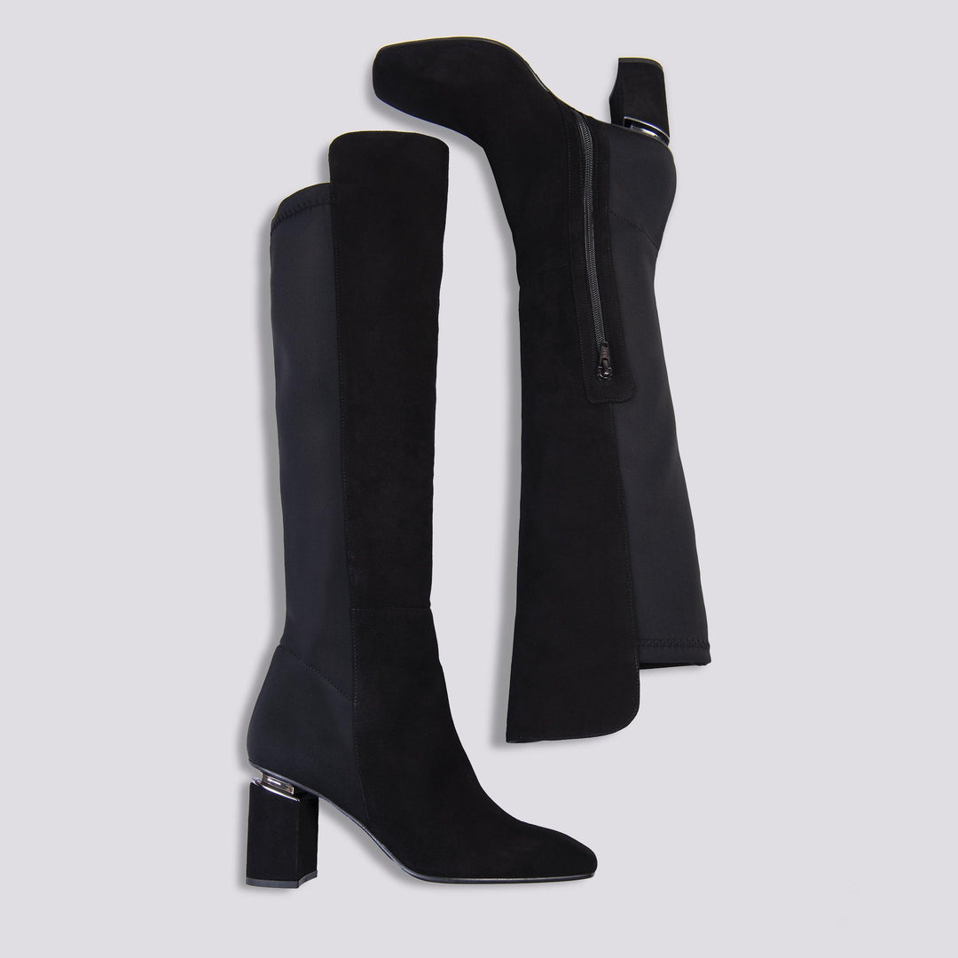 STIVALE IN CAMOSCIO PUNTA SQUADRATA CON TACCO