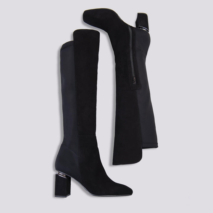 STIVALE IN CAMOSCIO PUNTA SQUADRATA CON TACCO