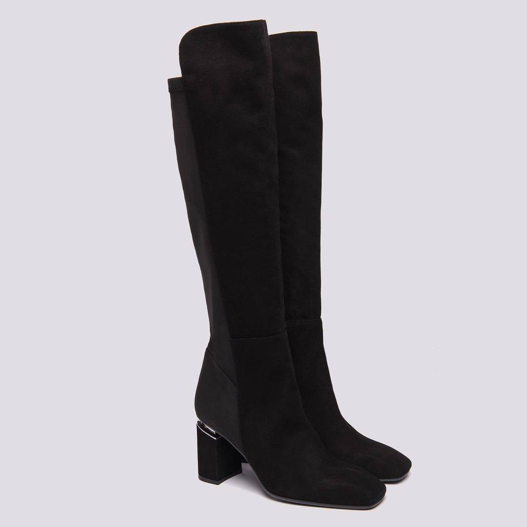 STIVALE IN CAMOSCIO PUNTA SQUADRATA CON TACCO