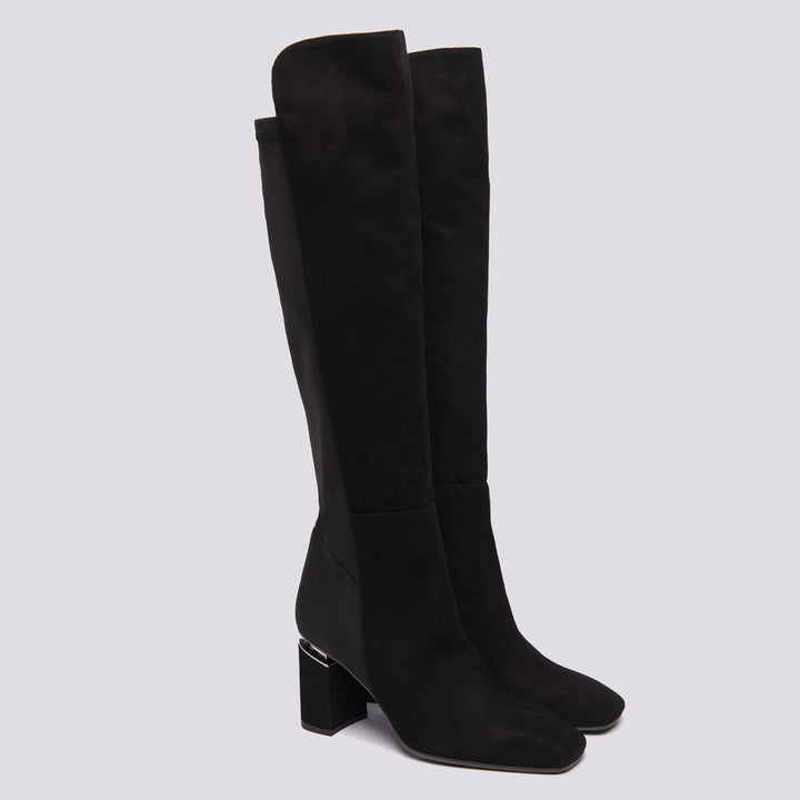 STIVALE IN CAMOSCIO PUNTA SQUADRATA CON TACCO