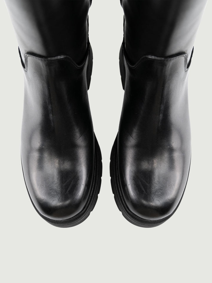 STIVALE IN PELLE NERO CON INSERTO CINTURINO